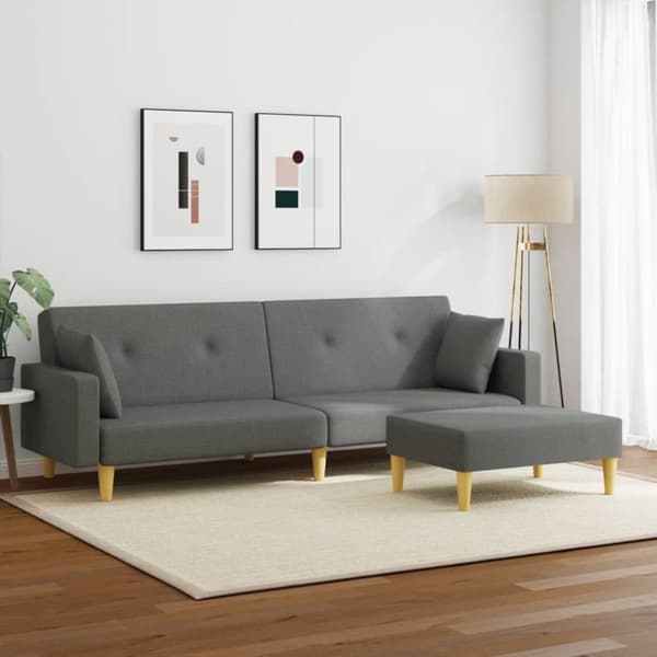 vidaXL Bäddsoffa 2-sits med fotpall mörkgrå tyg
