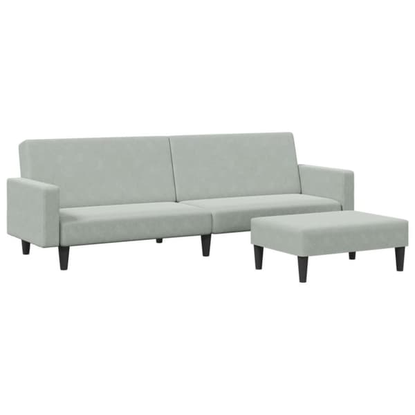 vidaXL Bäddsoffa 2-sits med fotpall ljusgrå sammet