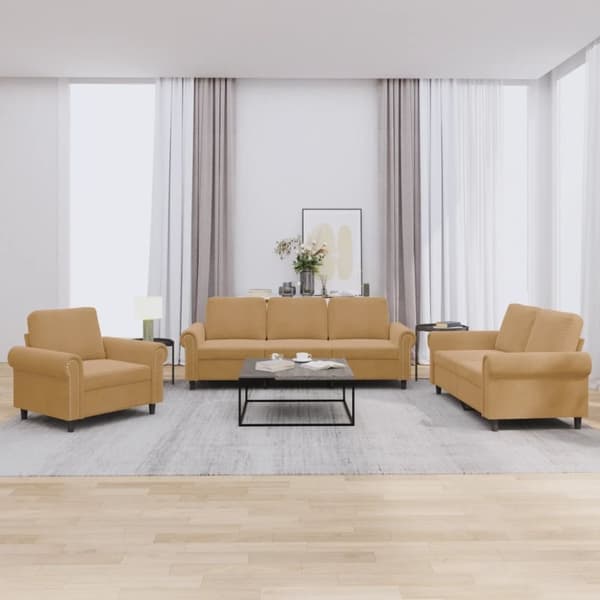 vidaXL sofasæt 3 dele med hynder velour brun