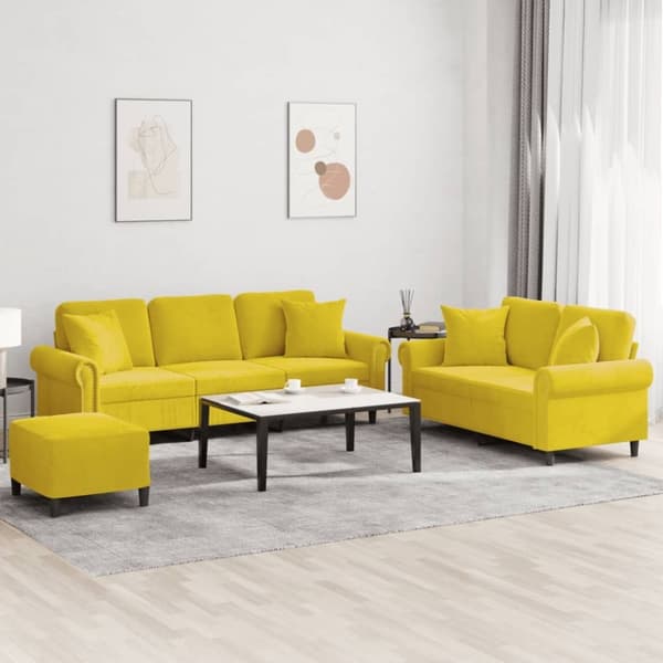 vidaXL sofasæt 3 dele med puder velour gul
