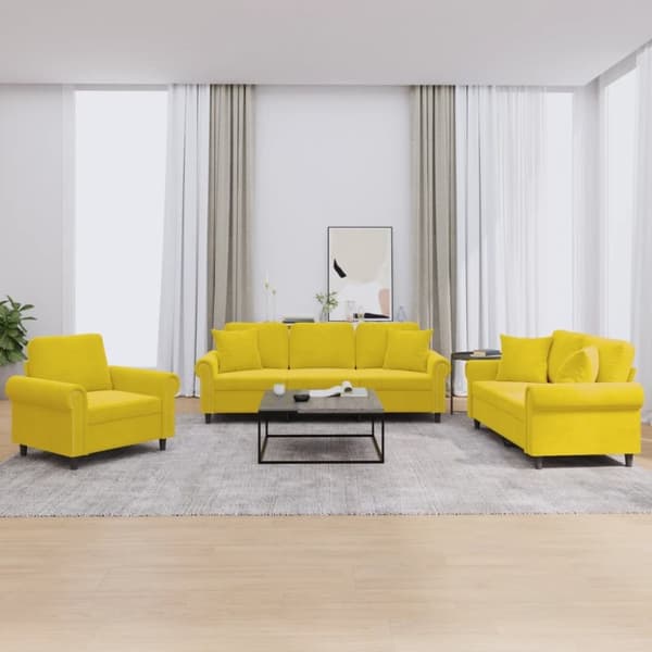 vidaXL sofasæt 3 dele med puder velour gul