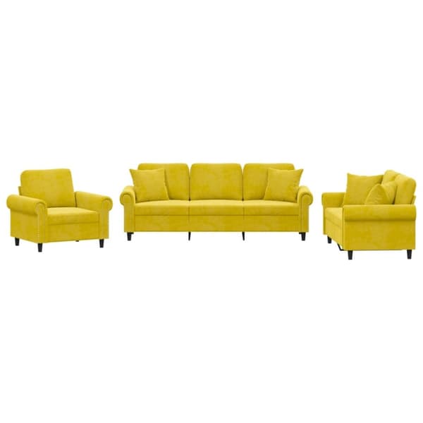 vidaXL sofasæt 3 dele med puder velour gul