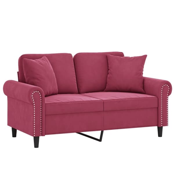 vidaXL 2-personers sofa med pyntepuder 120 cm velour vinrød