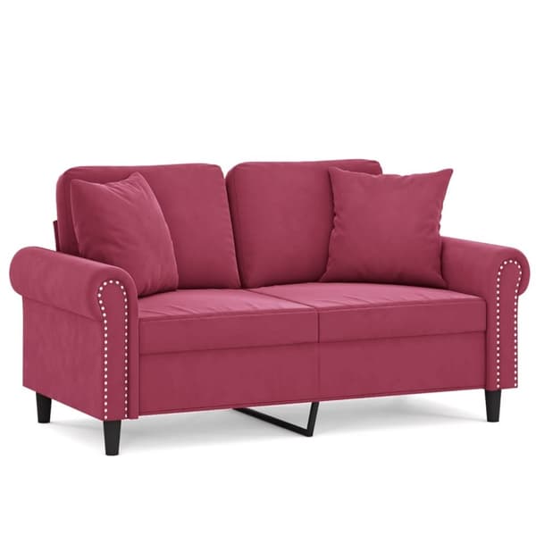vidaXL 2-personers sofa med pyntepuder 120 cm velour vinrød