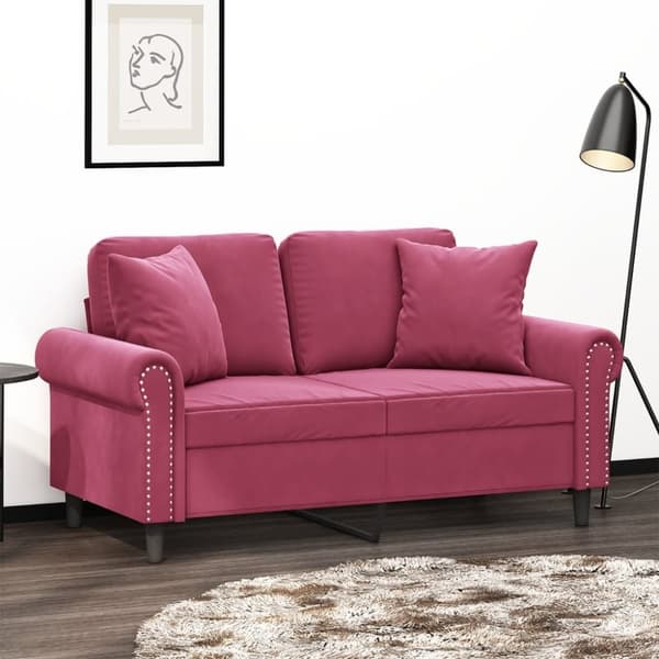 vidaXL 2-personers sofa med pyntepuder 120 cm velour vinrød