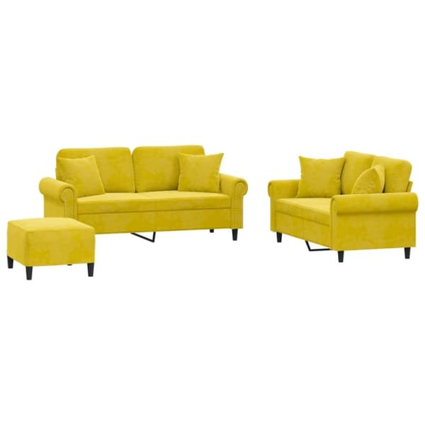 vidaXL sofasæt 3 dele med puder velour gul