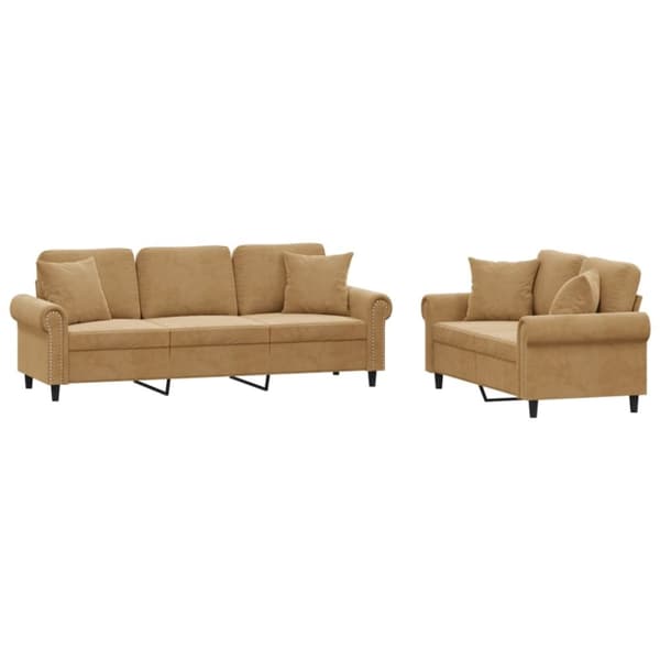 vidaXL sofasæt 2 dele med puder velour brun