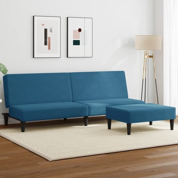 vidaXL Bäddsoffa 2-sits med fotpall blå sammet