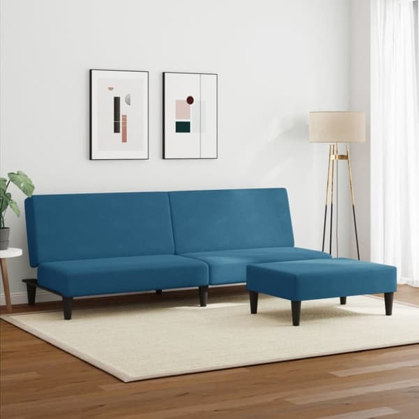 vidaXL Bäddsoffa 2-sits med fotpall blå sammet