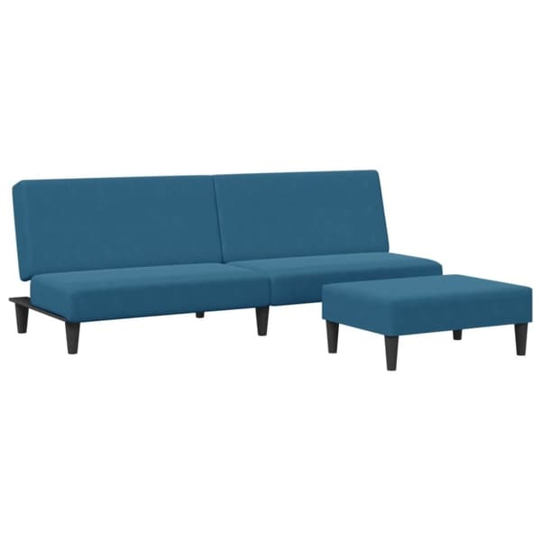 vidaXL Bäddsoffa 2-sits med fotpall blå sammet