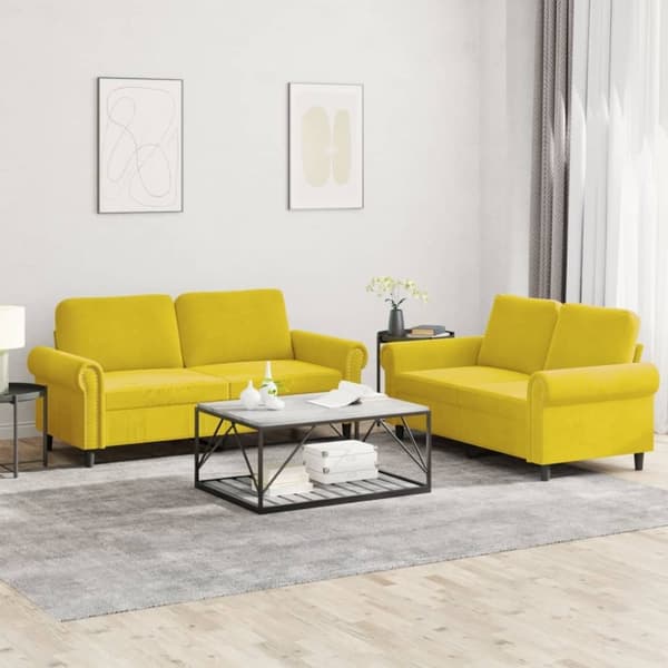 vidaXL sofasæt 2 dele med hynder velour gul