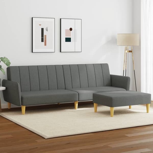 vidaXL 2-personers sovesofa med fodskammel stof mørkegrå