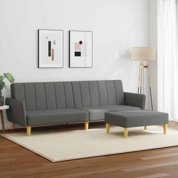 vidaXL 2-personers sovesofa med fodskammel stof mørkegrå