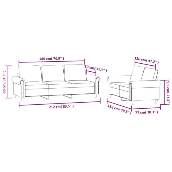 vidaXL sofasæt 2 dele med hynder velour vinrød