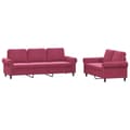 Miniatyrbillede 2 af 7: vidaXL sofasæt 2 dele med hynder velour vinrød