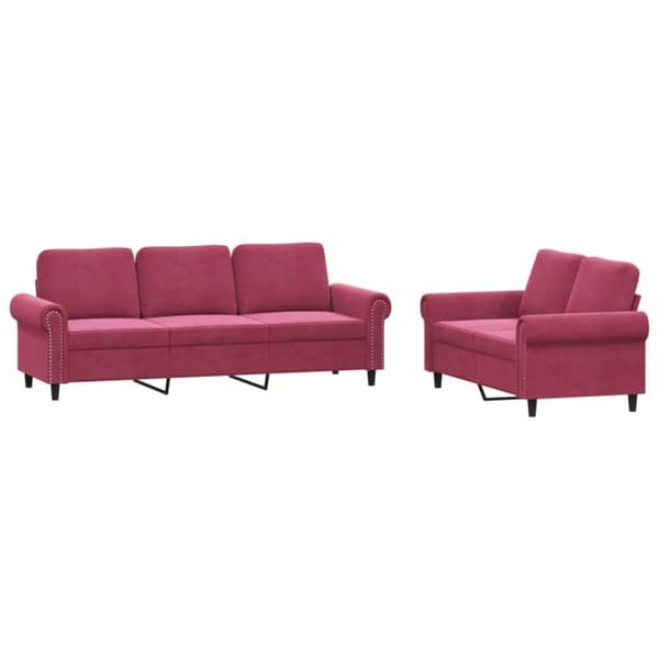 vidaXL sofasæt 2 dele med hynder velour vinrød
