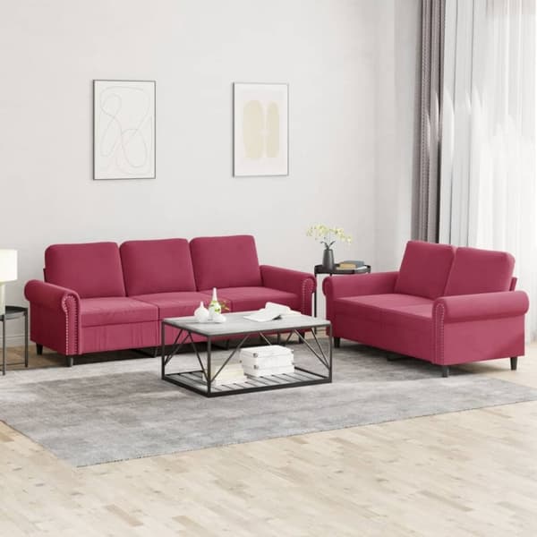 vidaXL sofasæt 2 dele med hynder velour vinrød
