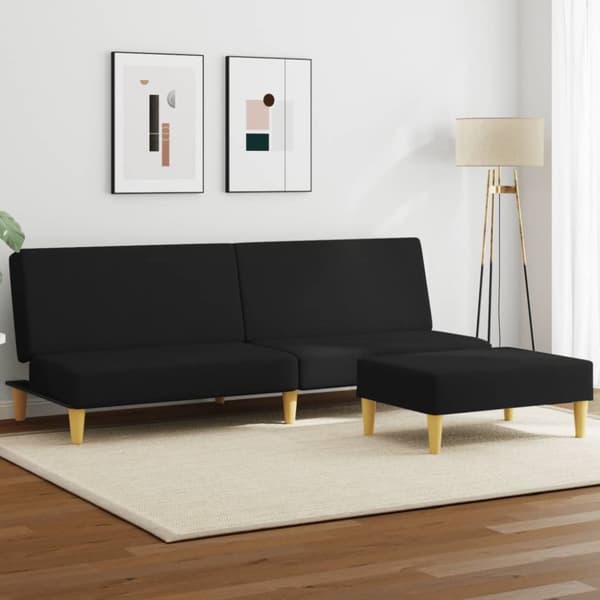 vidaXL Bäddsoffa 2-sits med fotpall svart tyg