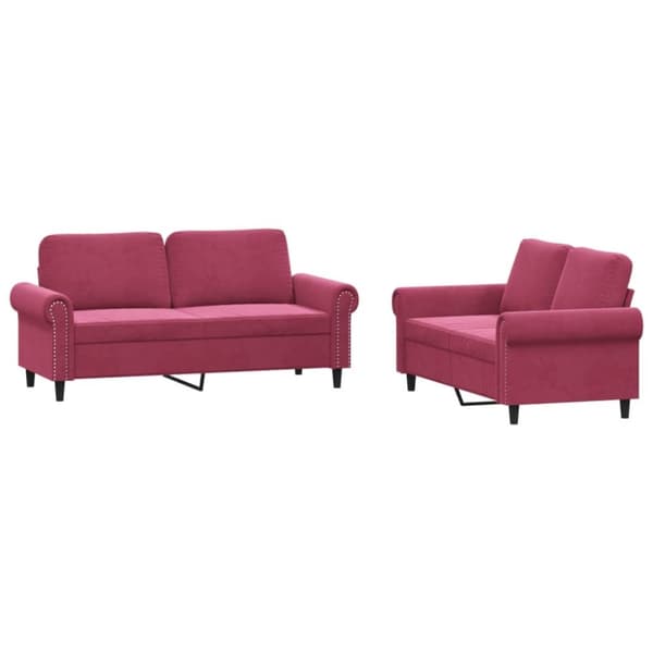 vidaXL sofasæt 2 dele med hynder velour vinrød