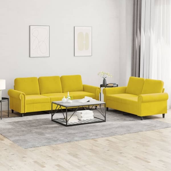 vidaXL sofasæt 2 dele med hynder velour gul