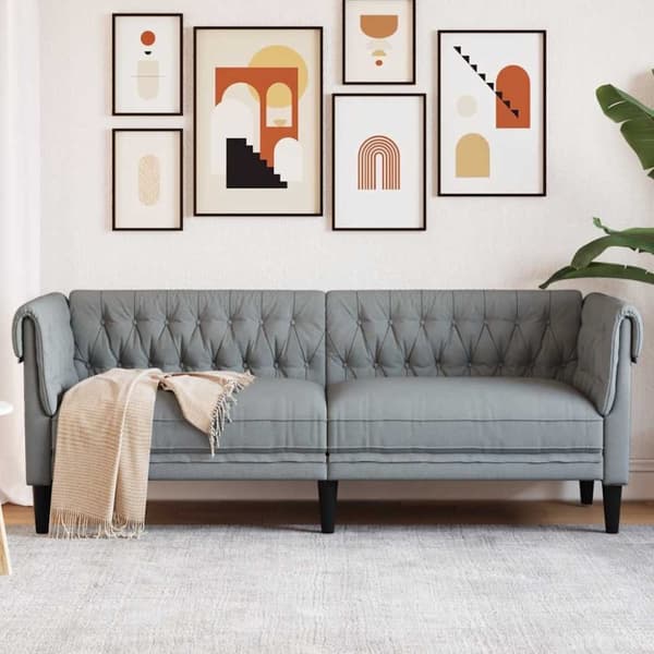 vidaXL 3-personers Chesterfield-sofa stof lysegrå