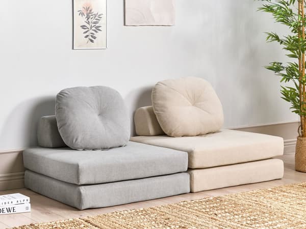 Bäddsoffa Beige Tygklädsel Enkelsoffa Utfällbar Divan Dagbädd med Dyna Modern Design Sovrum Vardagsrum