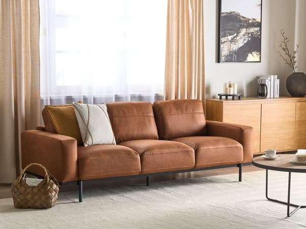 Soffa Brun Tygklädsel Metallben 2-sits Klassisk Soffa Vardagsrum Modern