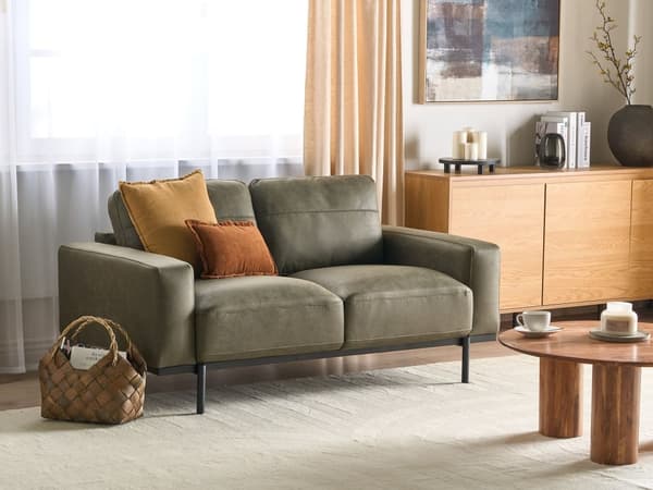 Soffa Grön Tygklädsel Metallben 2-sits Klassisk Soffa Vardagsrum Modern