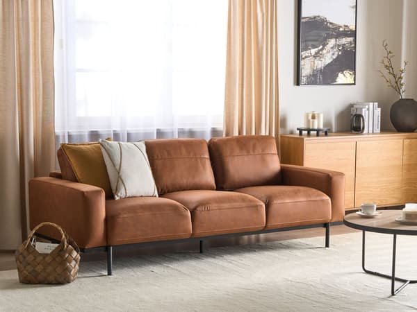 Sofa Svart Kunstskinn Metallben 215 x 87 x 72 cm 3-seters Klassisk Sofa Sofa Stue Moderne