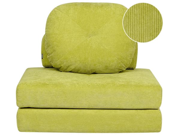 Sofa Puff Seng Lysegrønn kordfløyel Polstring Enkelt Sovesofa Utfellbar Puff Seng med Pute Moderne Design