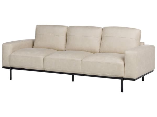 Sofa creme beige 3-personers polstret stof med metalben aftagelige hyndebetræk moderne stil