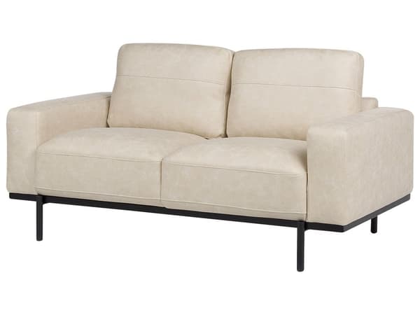 Sofa creme beige 2-personers polstret stof med metalben aftagelige hyndebetræk moderne stil