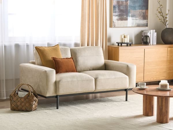 Sofa creme beige 2-personers polstret stof med metalben aftagelige hyndebetræk moderne stil