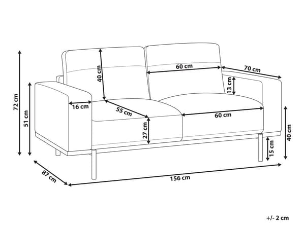 Sofa grøn 2-personers polstret stof med metalben aftagelige hyndebetræk moderne stil