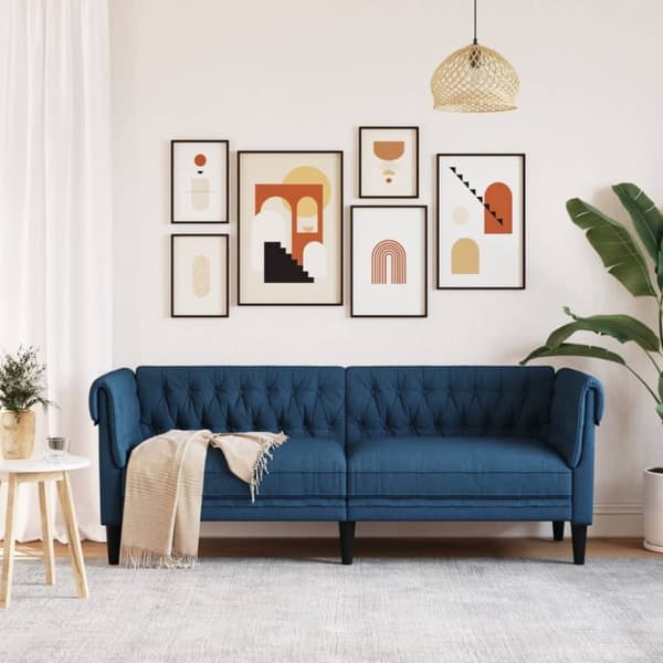 vidaXL 3-personers Chesterfield-sofa stof blå