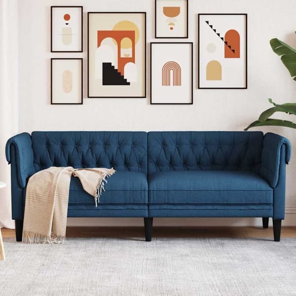 vidaXL 3-personers Chesterfield-sofa stof blå