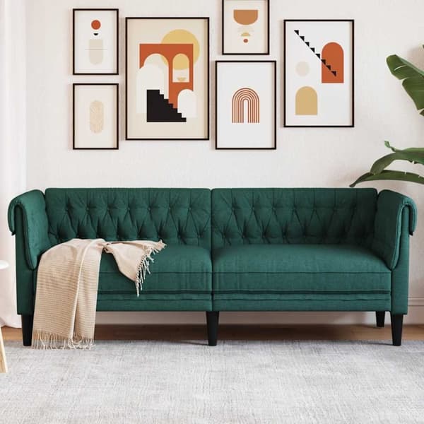 vidaXL 3-personers Chesterfield-sofa stof mørkegrøn
