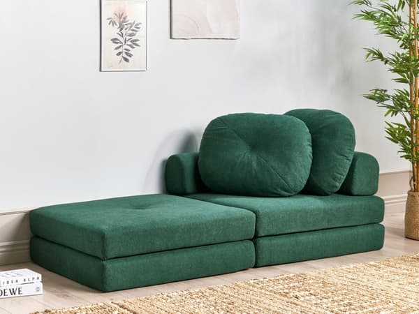 Bäddsoffa Grön Tygklädsel Enkelsoffa Utfällbar Divan Dagbädd med Dyna Modern Design Sovrum Vardagsrum