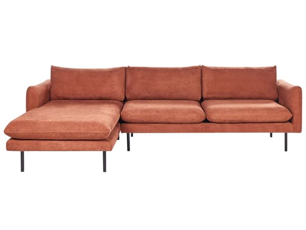 Kulmasohva kullanruskea chenille kangas verhoilu alumiinijalat neljälle pehmusteet moderni retro tyyli