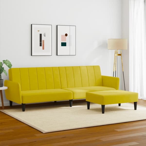 vidaXL 2-personers sovesofa med fodskammel velour gul