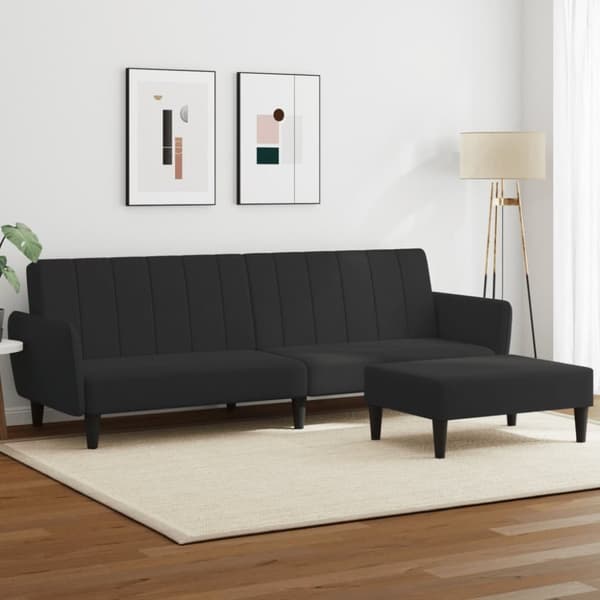vidaXL 2-personers sovesofa med fodskammel velour sort