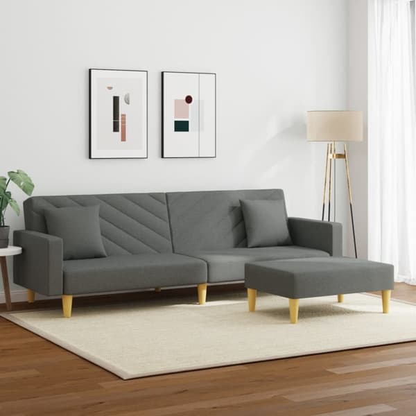 vidaXL Bäddsoffa 2-sits med kuddar och fotpall mörkgrå tyg