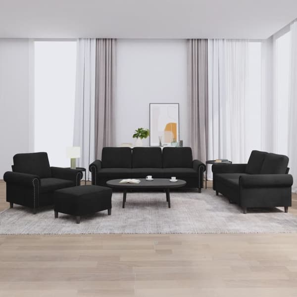 vidaXL sofasæt 4 dele med hynder velour sort