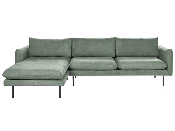 Hjørnesofa med Chaiselong Grøn Polyester 4 Personers Sofa L Formet Dyb Sofahjørne Siddemøbel Blød Stofsofa Højrevendt