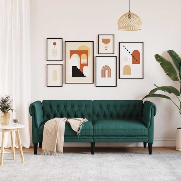 vidaXL 2-personers Chesterfield-sofa stof mørkegrøn