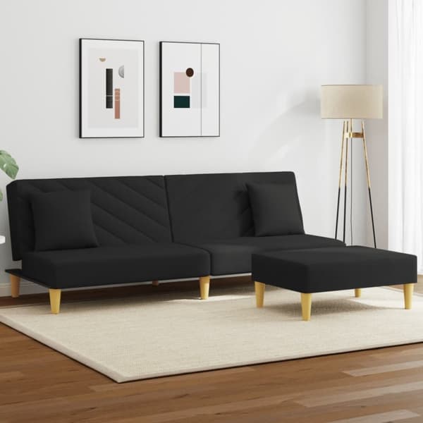 vidaXL 2-personers sovesofa med puder og fodskammel stof sort