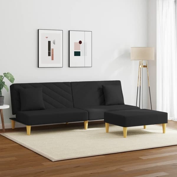 vidaXL 2-personers sovesofa med puder og fodskammel stof sort