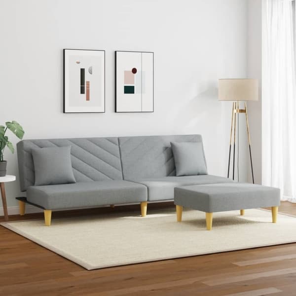 vidaXL 2-personers sovesofa med puder og fodskammel stof lysegrå