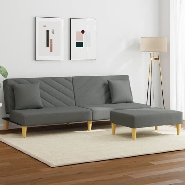 vidaXL Bäddsoffa 2-sits med kuddar och fotpall mörkgrå tyg