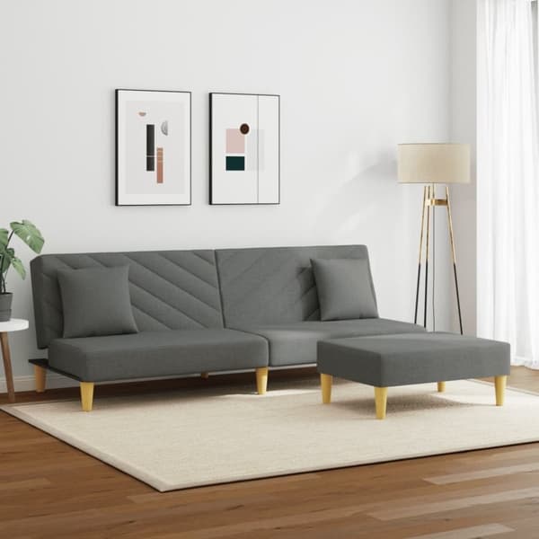 vidaXL Bäddsoffa 2-sits med kuddar och fotpall mörkgrå tyg